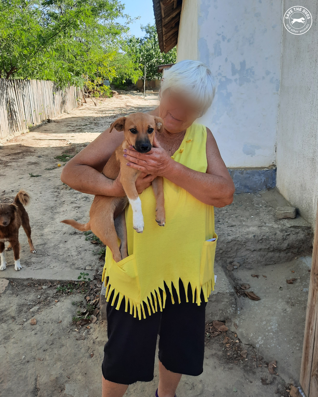 una signora con una maglia gialla